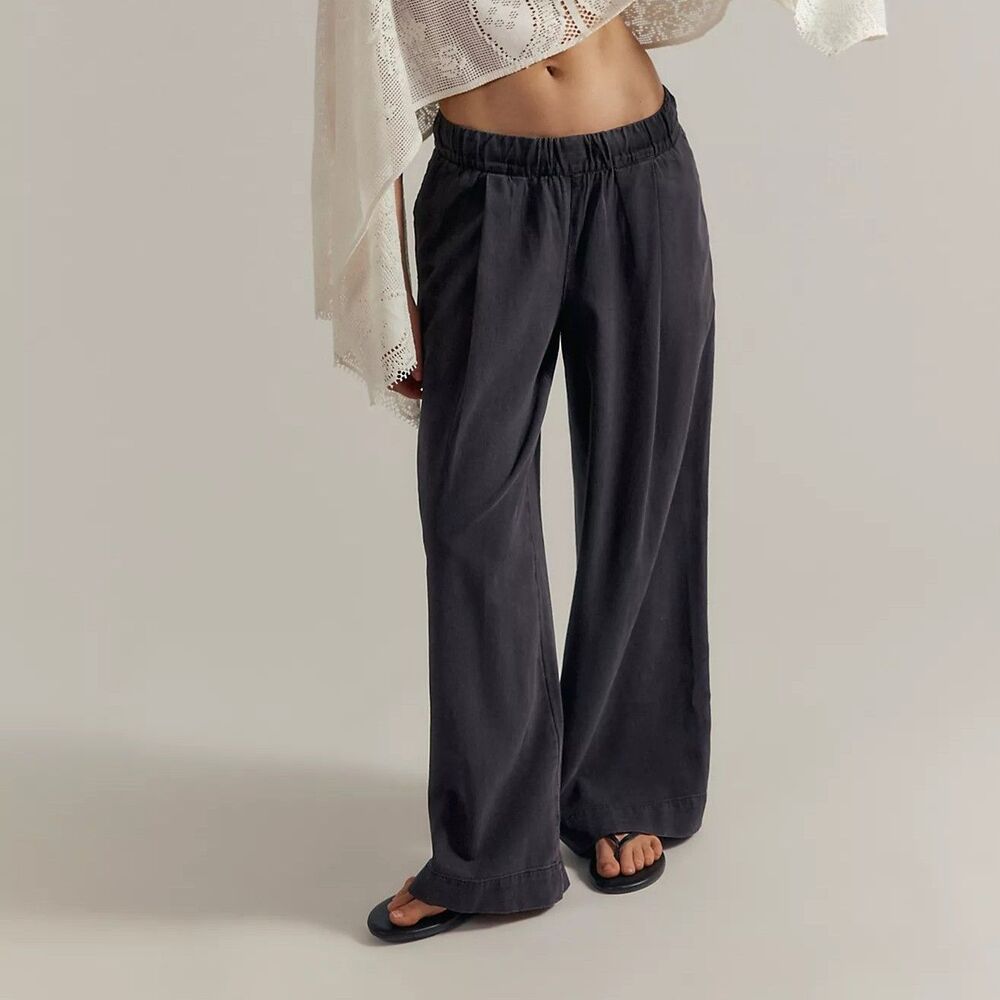 Free People Women's Tidal Moon Low-Rise Pull-On Trouser Pants Black M 291088